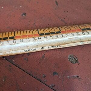 Vintage‎ SCHOOL SIMPLEX Wooden 12" Ruler Compass on Back, Metal Edge